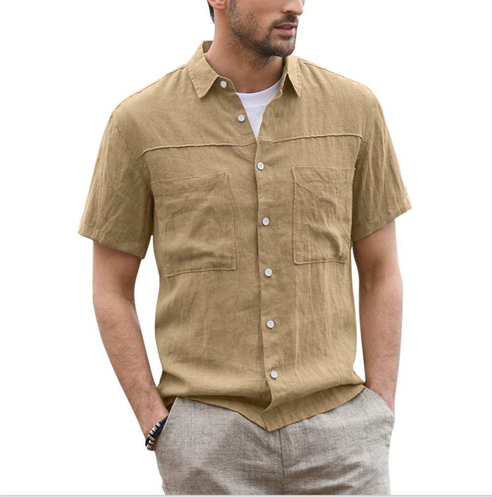 Title 4, Camicia casual con bottoni in cotone e lino, ma...