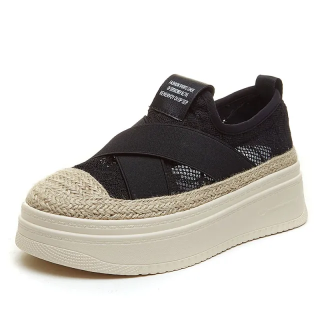 Mesh Platform Slip On Loafer Flat Sole Black - Shop at LoveMi
