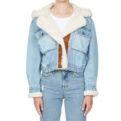 New Style Spliced Single Breasted Short Jacket For Autumn And Winter - Light Blue - View 1