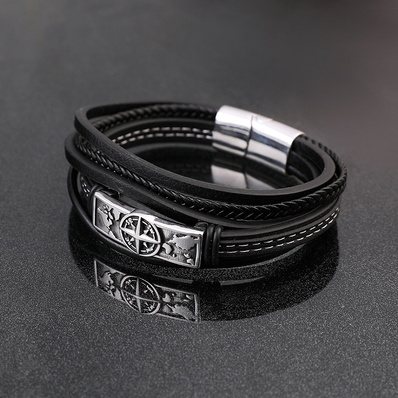 Men's Bracelet Stainless Steel Leather Multi-layer Woven Bracelet