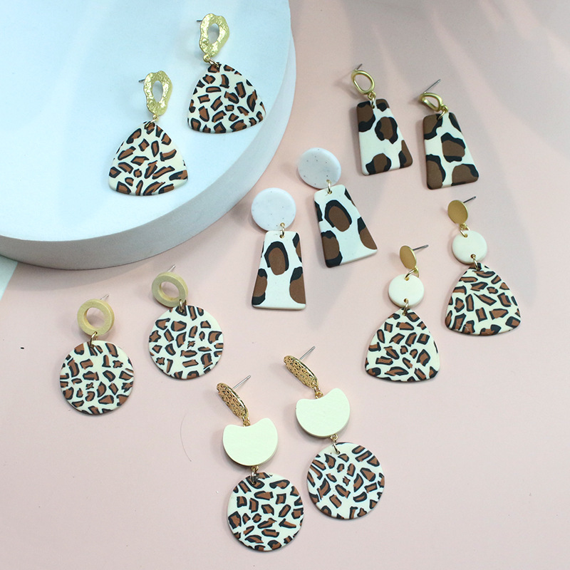 Women's Delicate  Metal Panel Clay Earrings