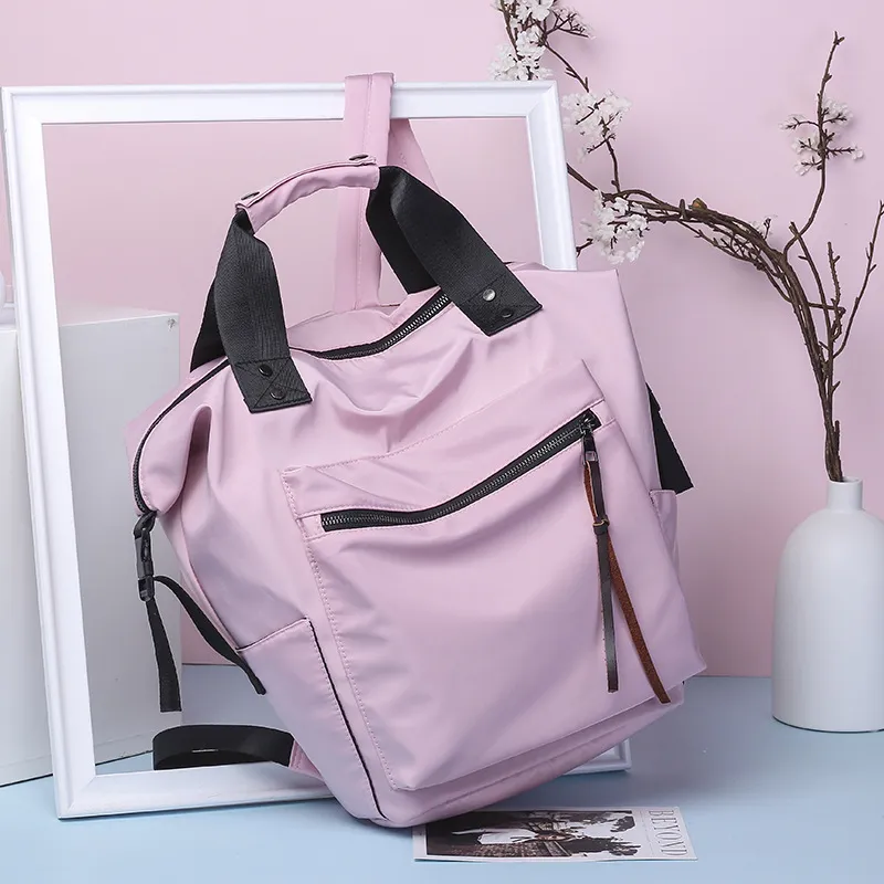 Fashion Nylon Waterproof Backpack Women Large Capacity Schoolbags Casual Solid Colour Travel Laptop Backpack Teen Girls Bookbags - Pink