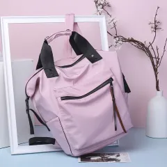 Fashion Nylon Waterproof Backpack Women Large Capacity Schoolbags Casual Solid Colour Travel Laptop Backpack Teen Girls Bookbags - Pink - View 1