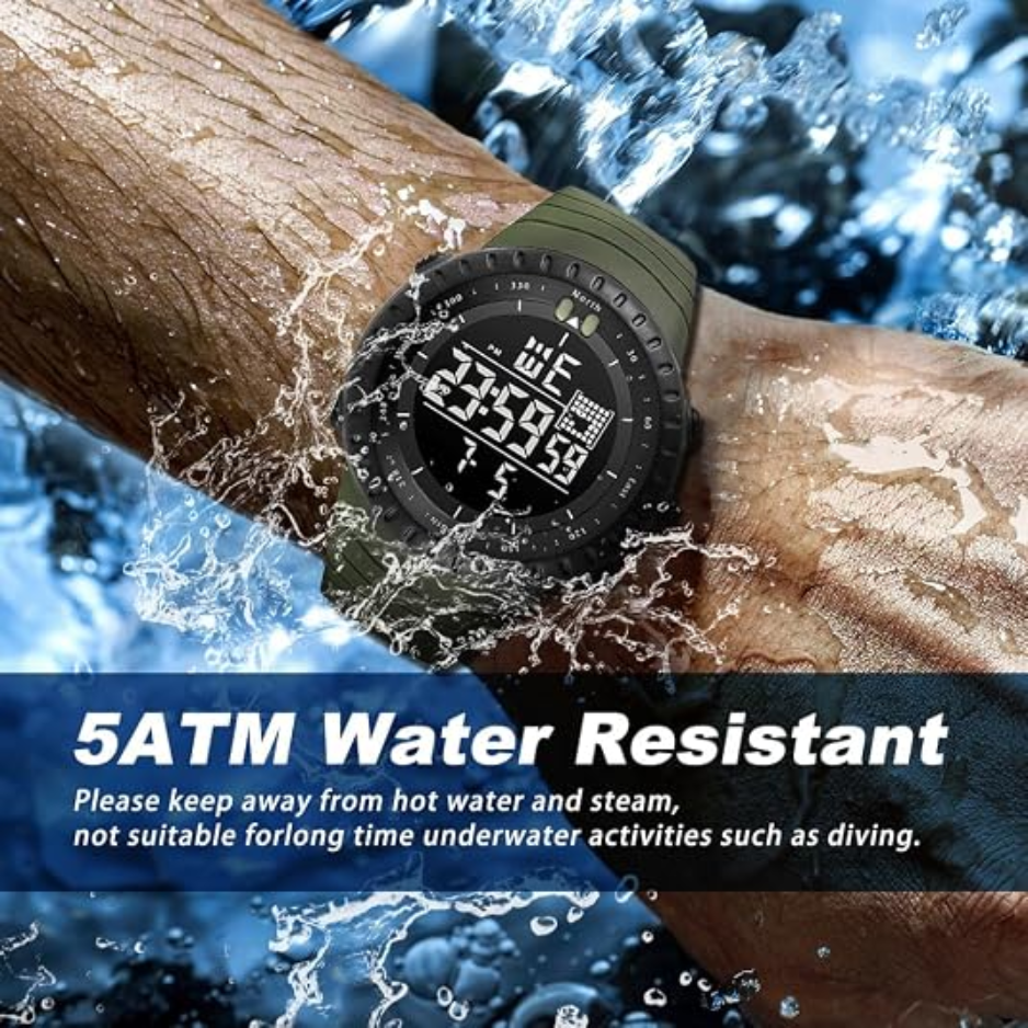 Men's Military Digital Sports Watch, Waterproof LED Watch With Alarm & Stopwatch 5