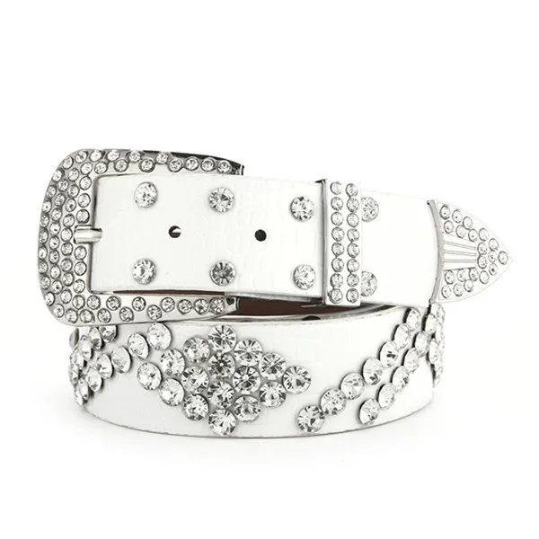 Fashionable And Versatile White Decorative Ladies Korean Jeans Wide Belt Double Row Of White - Shop at LoveMi
