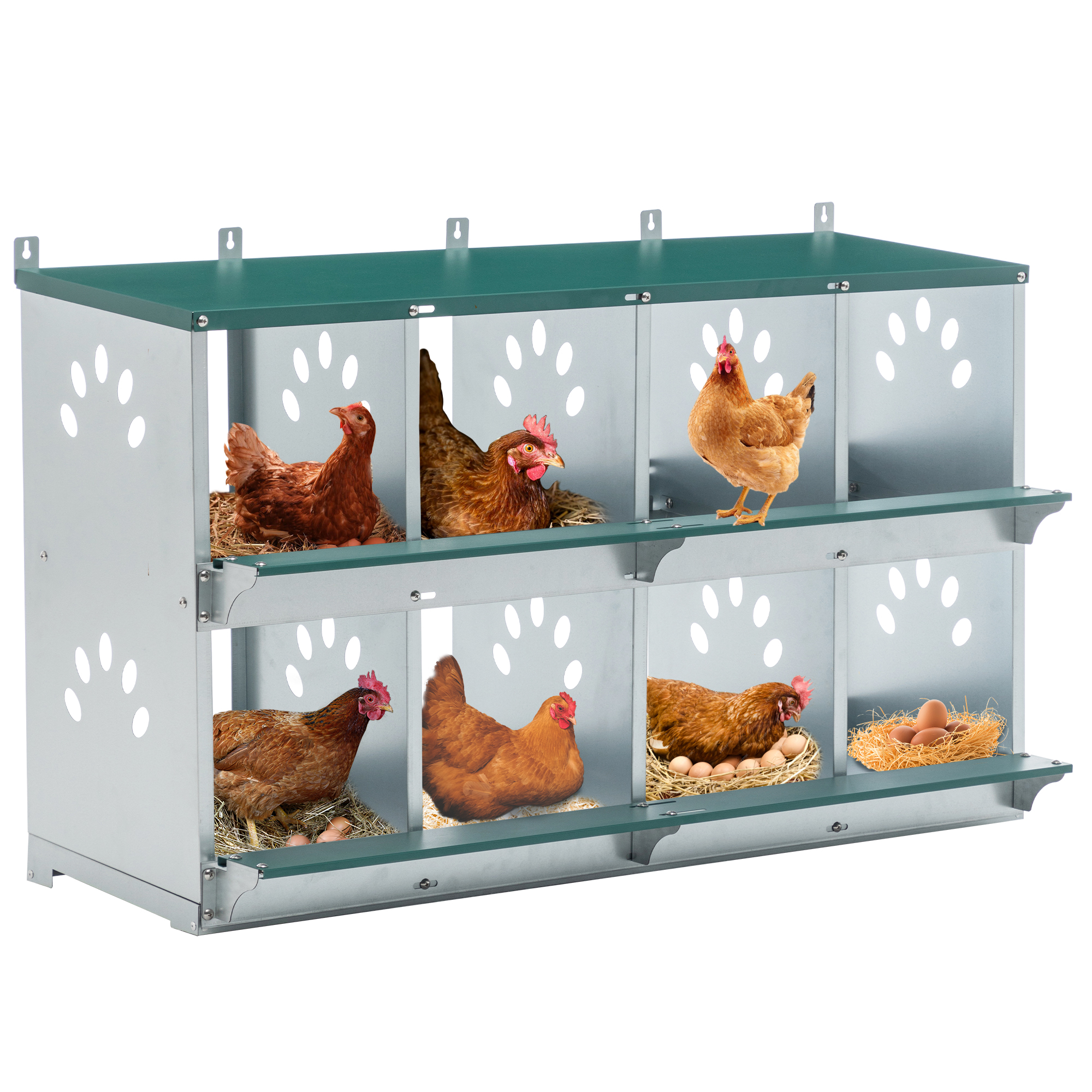 8-grid Wall Mounted Metal Chicken Egg Laying Box, Designed With Large Air Vents For Hens To Lay Eggs