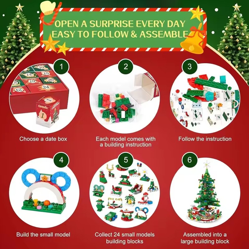24pcs Advent Calendar 2026 Christmas Tree Building Set