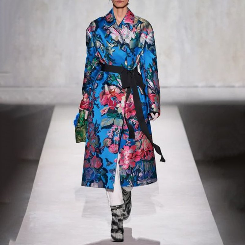 Women's Fashionable Retro Print Long Trench Coat