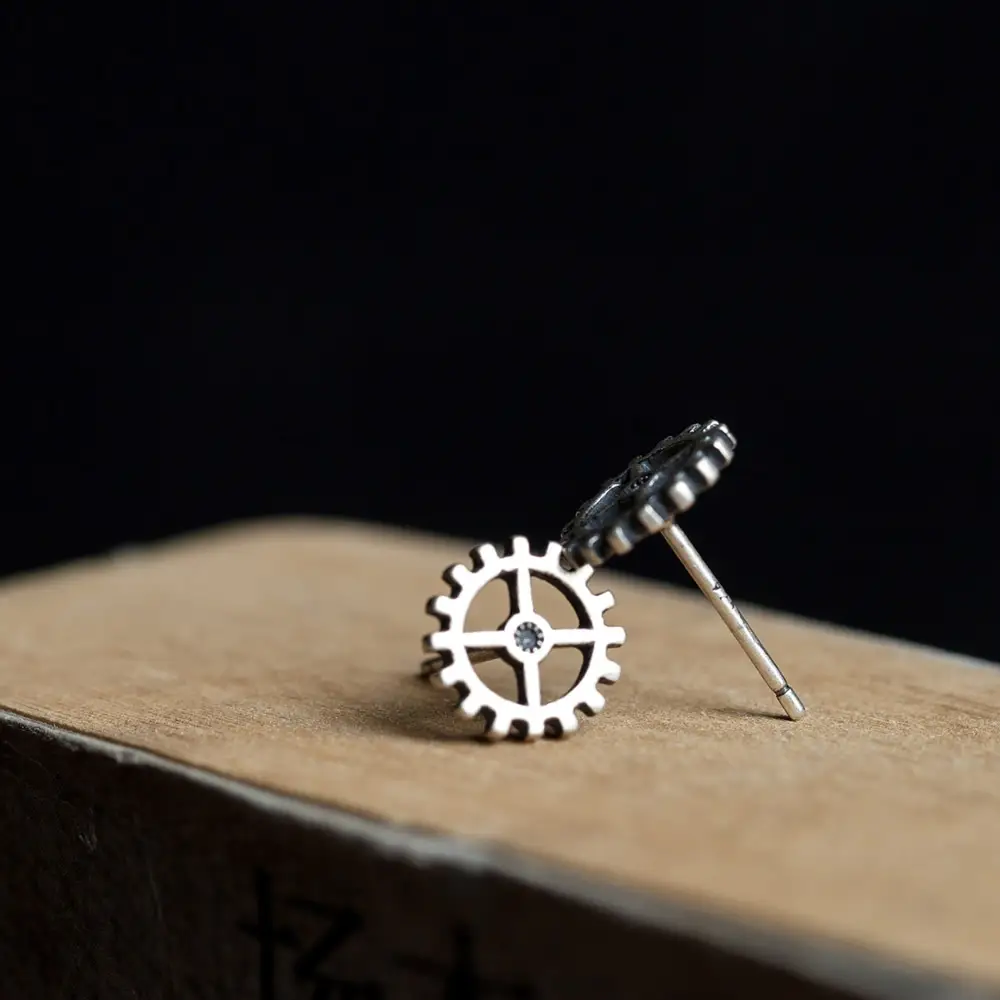Metal Punk Steam Rock Gear Earrings Personalized Silver Jewelry