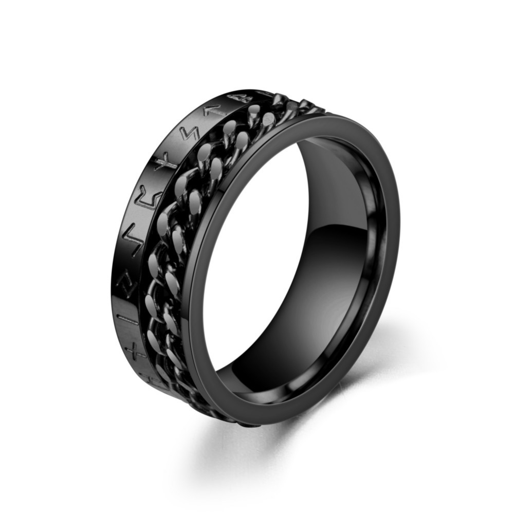 Viking Alphabet Chain Titanium Steel Ring Nordic Style