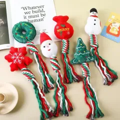 Christmas Cotton Rope Pet Plush Toy Teeth Grinding Bite Resistant Cartoon Dog Toy Snowman Donuts - Cotton - View 1
