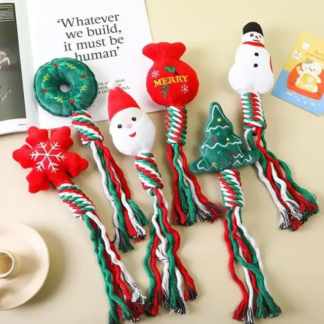 Christmas Cotton Rope Pet Plush Toy Teeth Grinding Bite Resistant Cartoon Dog Toy Snowman Donuts Cotton - Shop at LoveMi