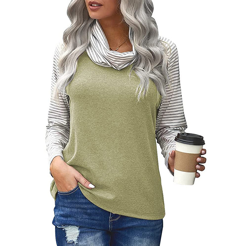 Title 6, Stitching Long-sleeved Pile Neck Top Printed T-...