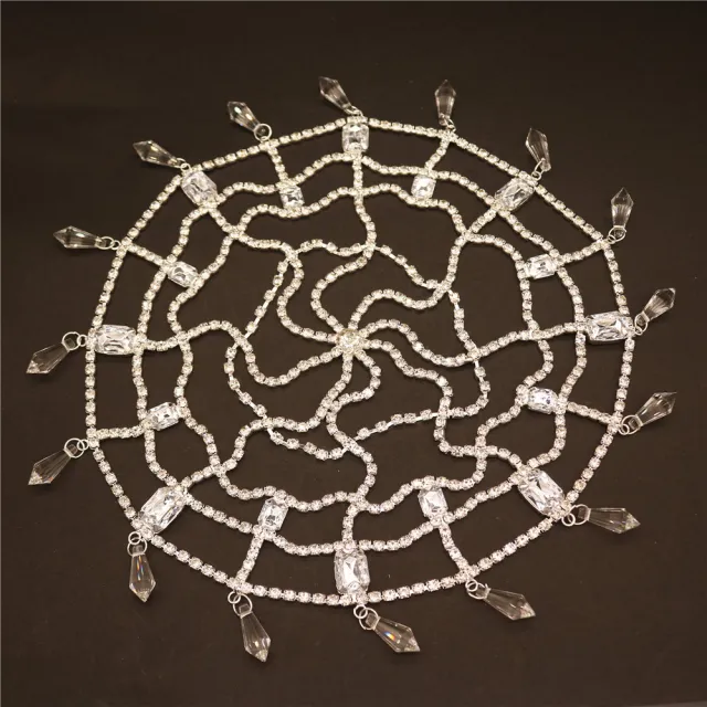 Luxury Rhinestone Fashion Vintage Square Rhinestone Hat Chain Headdress White Silver Plating - Shop at LoveMi