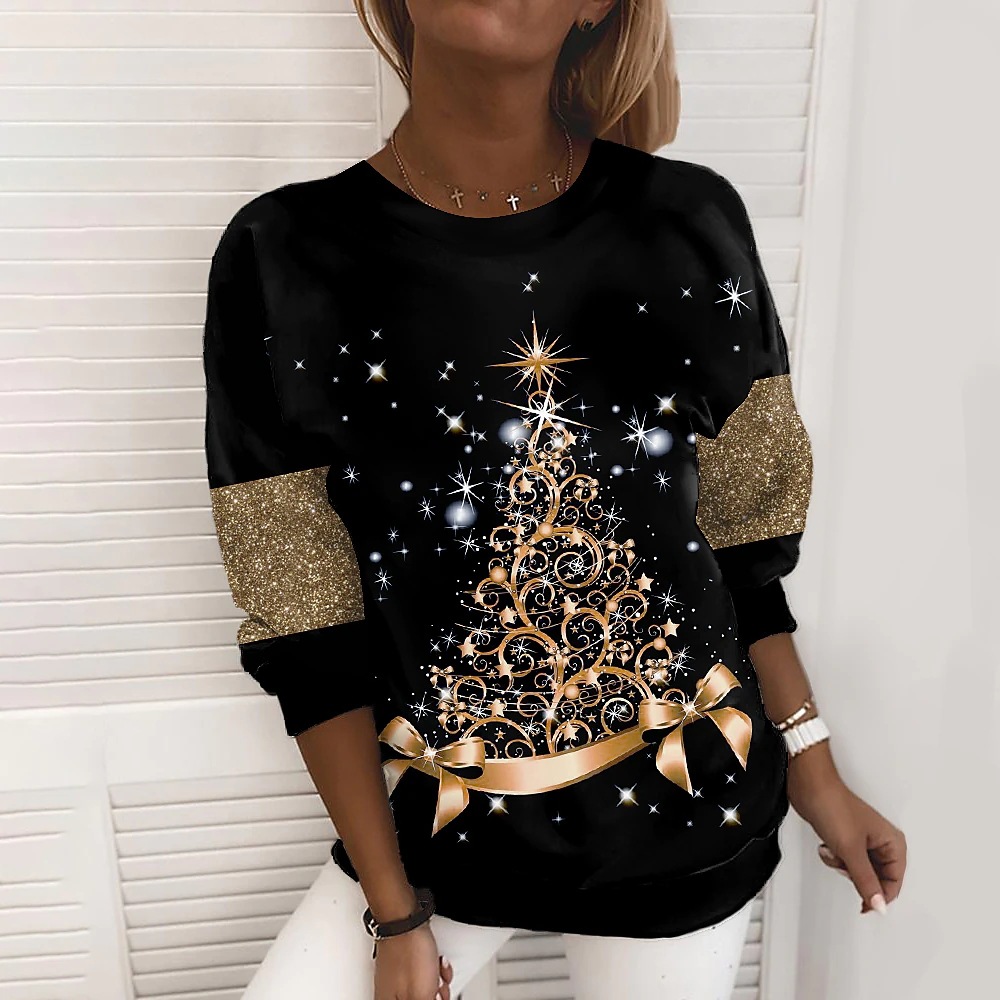 Christmas Tree Print Casual Loose Top - Picture 6 of 6