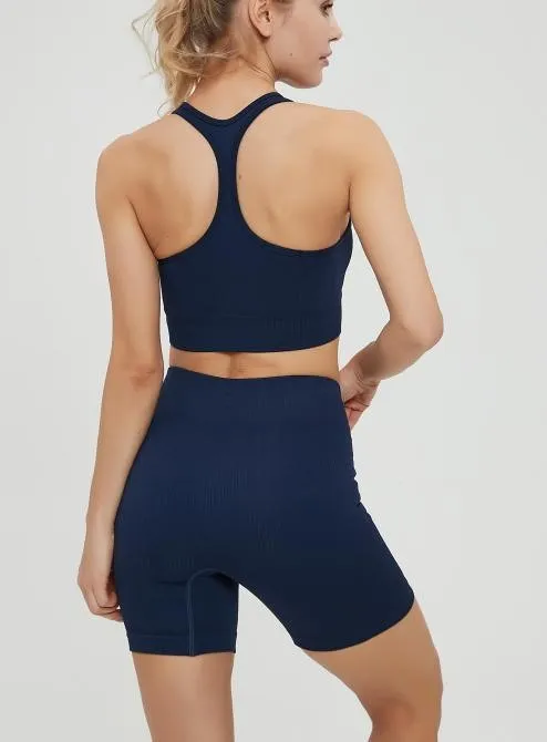 Women's Fashion Slim Fit High Waist Hip Lift Stretch Tight Yoga Shorts Navy Blue - Shop at LoveMi