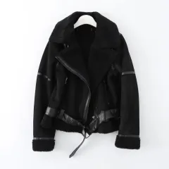 Fleece Autumn And Winter Suede Fur Jacket Motorcycle - Black - View 1