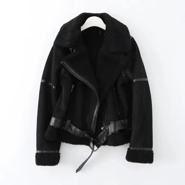 Fleece Autumn And Winter Suede Fur Jacket Motorcycle Black - Shop at LoveMi