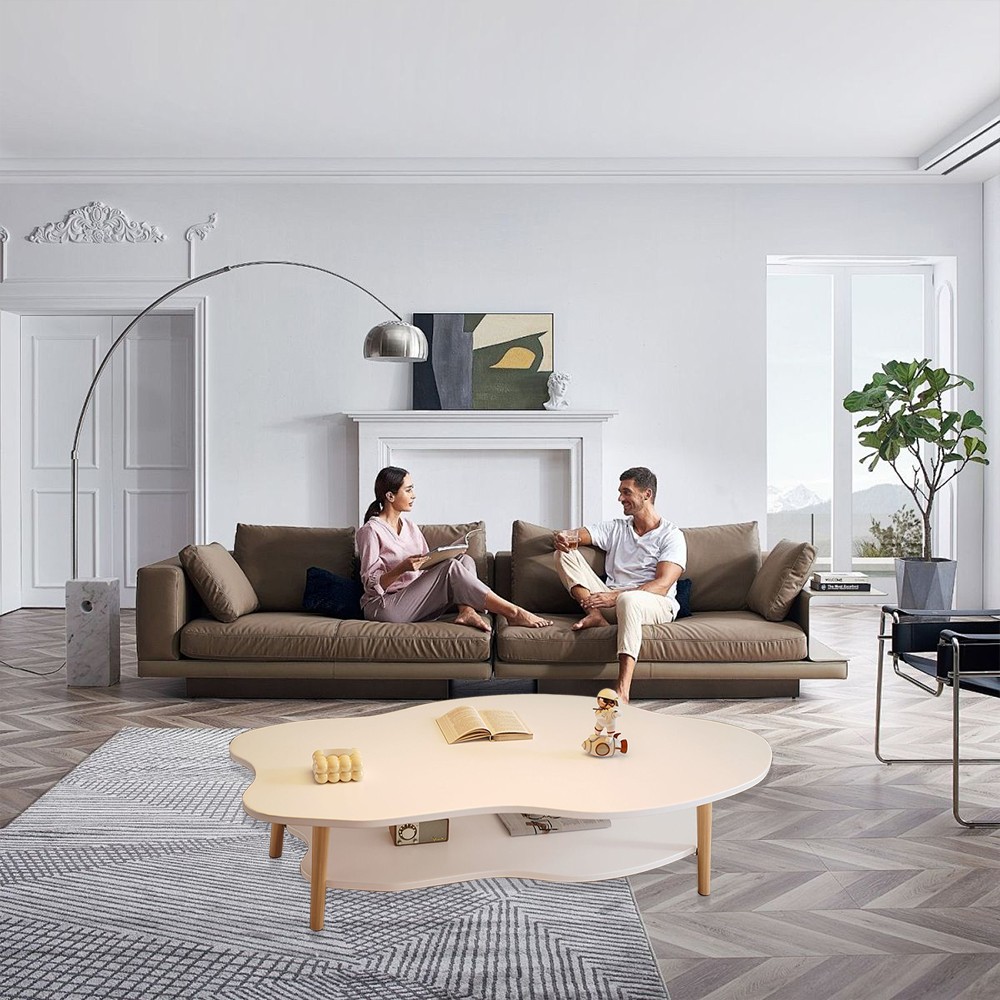 2 Layer Coffee Table Cloud Tea Modern Living Room Desk W Storage Shelf — image 11