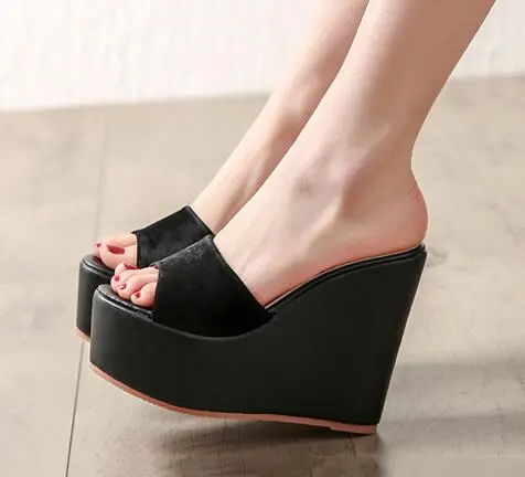 Simple And Comfortable Wedge Heel Platform Sandals And Slippers Women Black - Shop at LoveMi