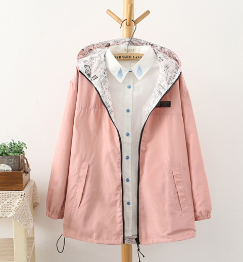 Korean Style Short Jacket Both Sides Wear Trendy Baseball Uniform Trench Coat Jacket Pink - Shop at LoveMi