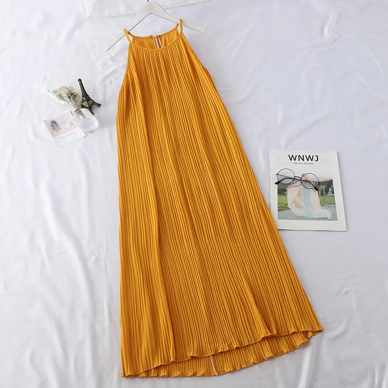 Temperament Women's Sleeveless Halterneck Vest Skirt - Yellow