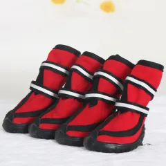 Dog Shoes Double Straps Non-slip, Wear-resistant And Waterproof - Red - View 1