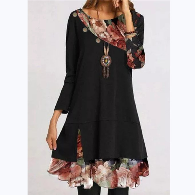 Spring New Women's  Hot Style Fashion Chiffon Printing Loose Plus Size Dress