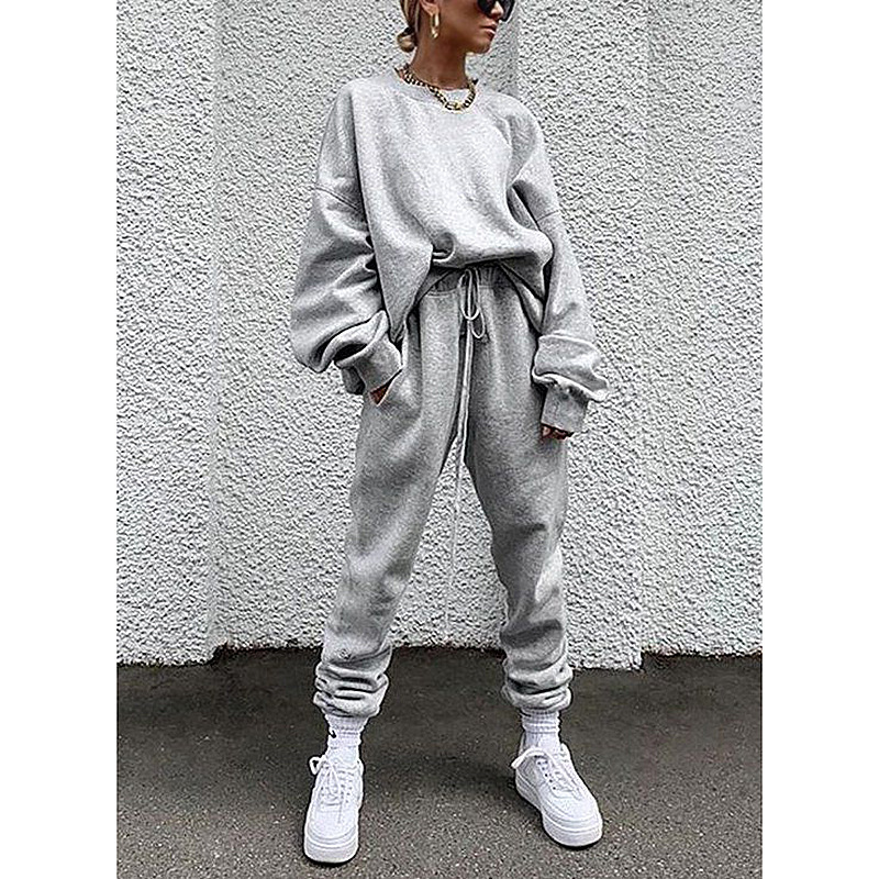 Solid Color Long-Sleeved Trousers Loose Casual Set
