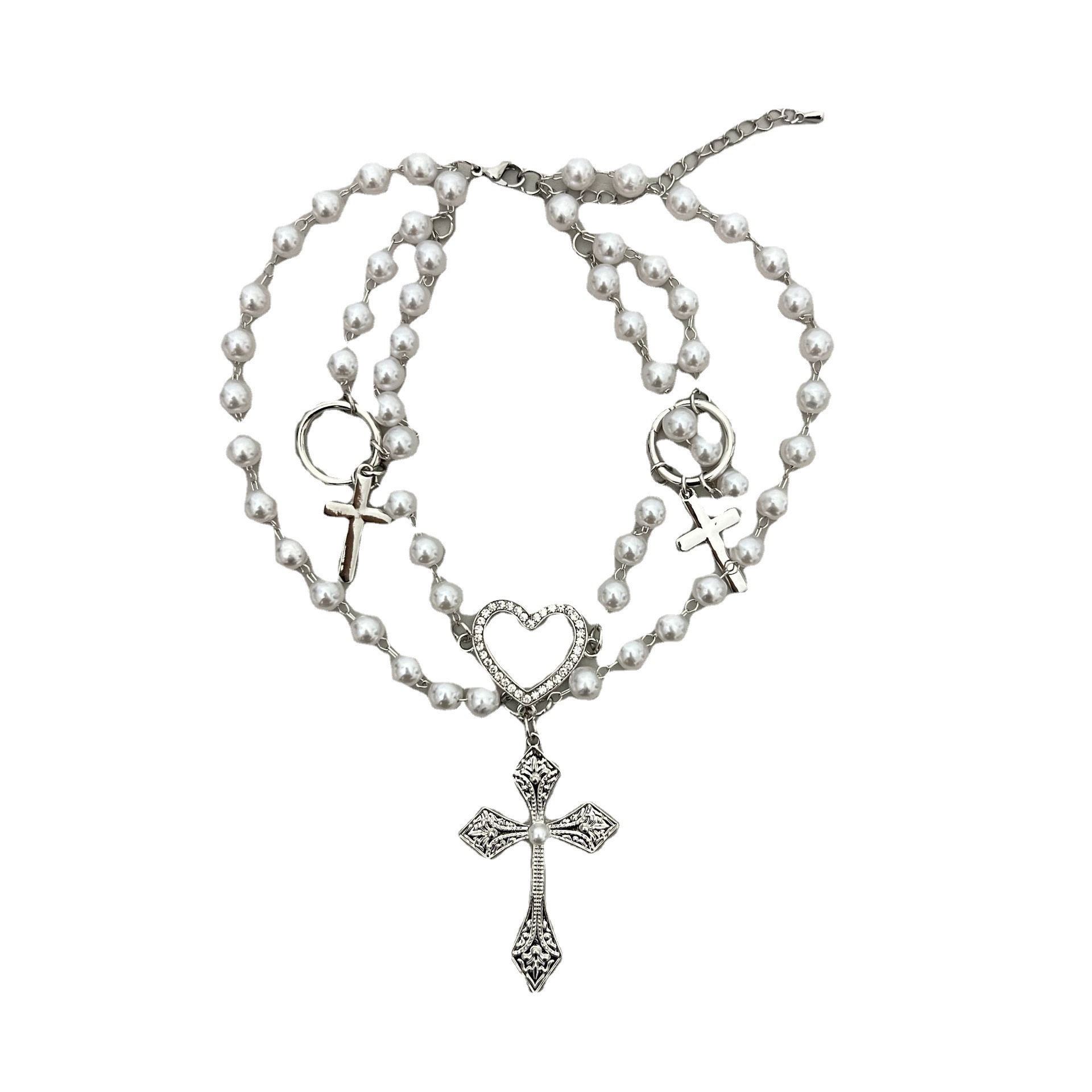 Title 5, Beaded Cross Same Multi-layer Twin Necklace