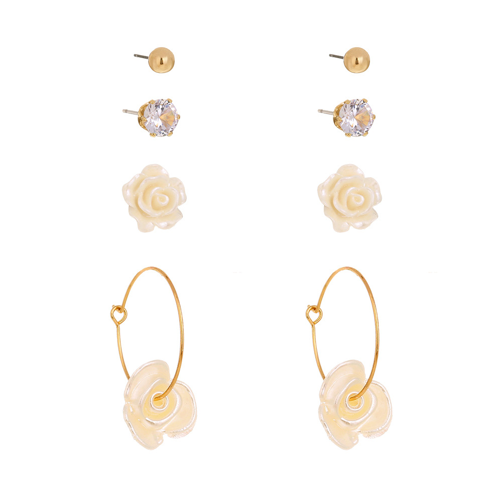 Simple And Versatile Literary Girl Rose Series Combination Earrings
