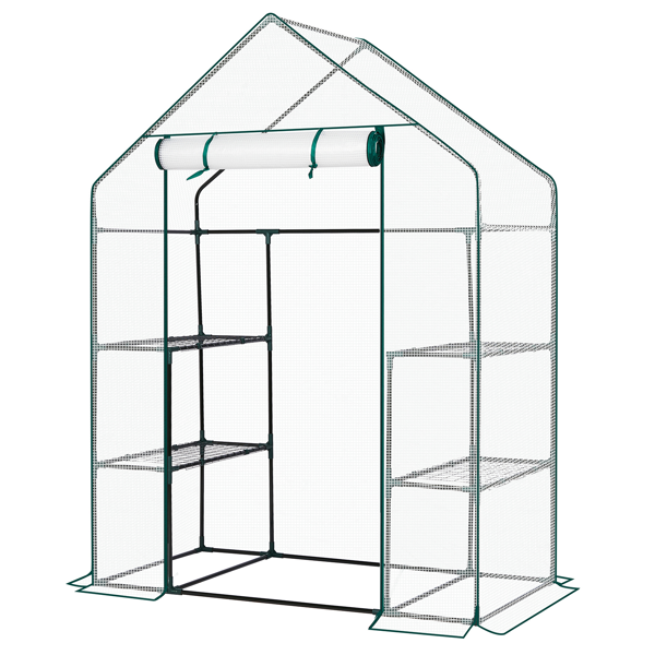 Mini Walk-in Greenhouse With PE Cover, 4-Shelf Indoor Outdoor Plant Gardening Green House For Garden Backyard, 56in  X 29in X 77in, White — foto 7