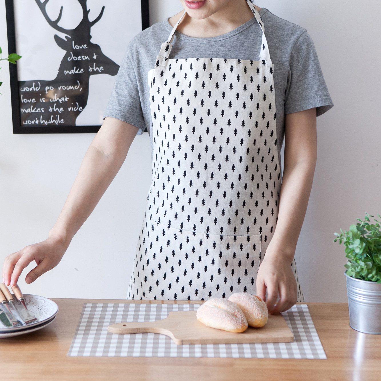 Title 10, Fawn plus cotton linen apron English printing a...