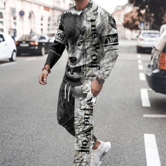 3d Digital Printing Crew Neck Sweater Sports Trousers Suit