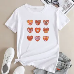 Women's Fashion Letter Print Cotton Round Neck Short Sleeve - White - View 1