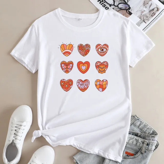 Women's Fashion Letter Print Cotton Round Neck Short Sleeve White - Shop at LoveMi