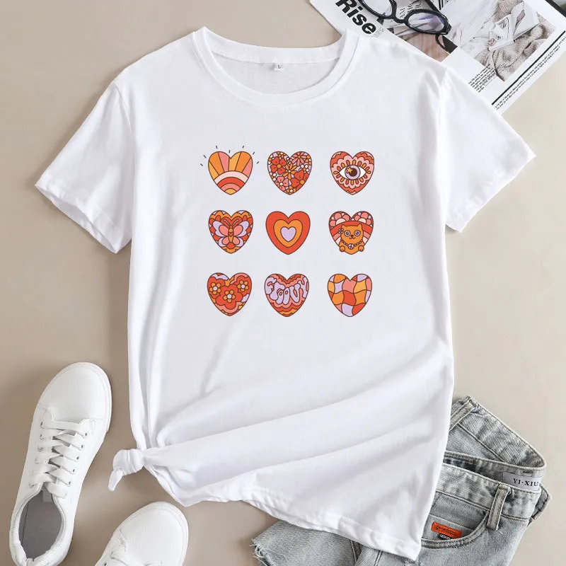 Women's Fashion Letter Print Cotton Round Neck Short Sleeve - White