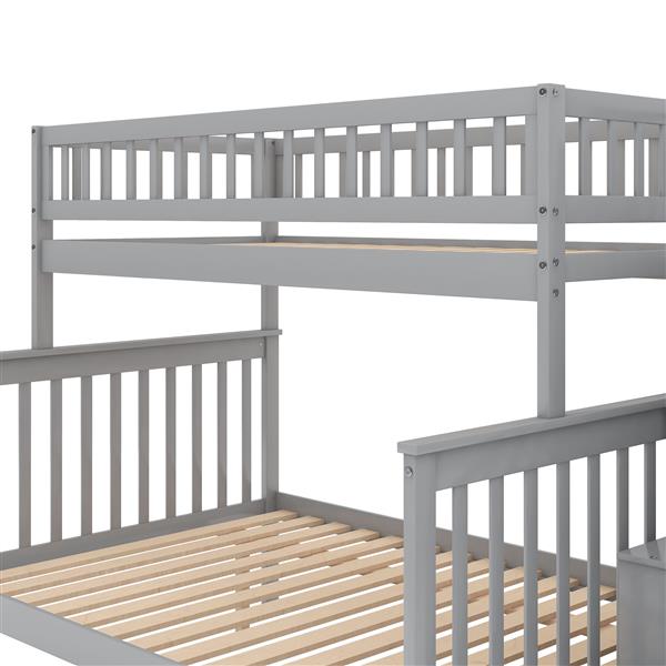 Twin Over Full Stairway Bunk Bed With Storage, Gray_voghion.com