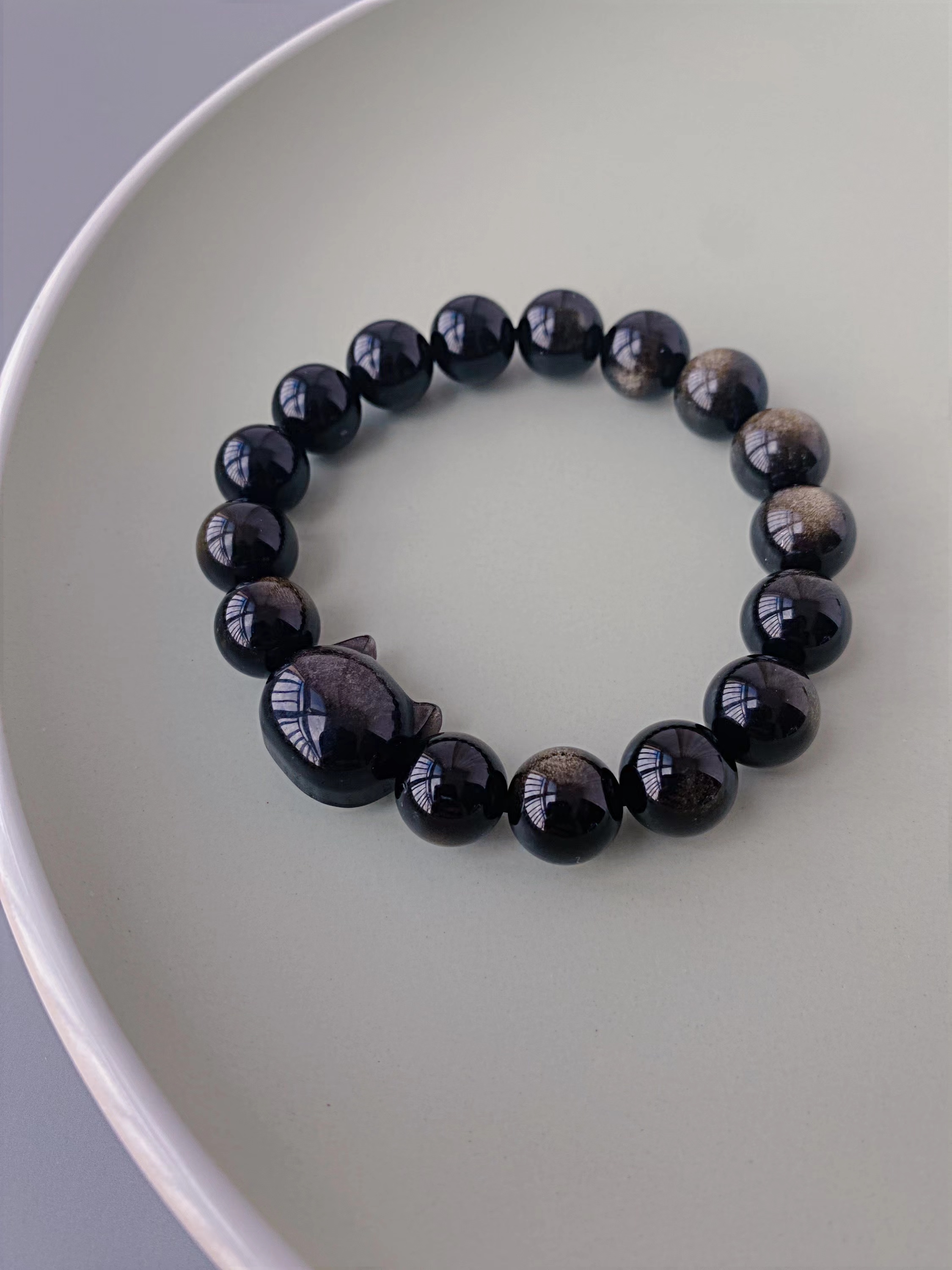 Women's Cat Head Obsidian Bracelet