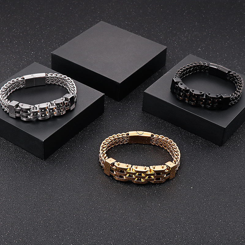 Personality Double-layer Positive And Negative Square Motorcycle Titanium Steel Men's Bracelet