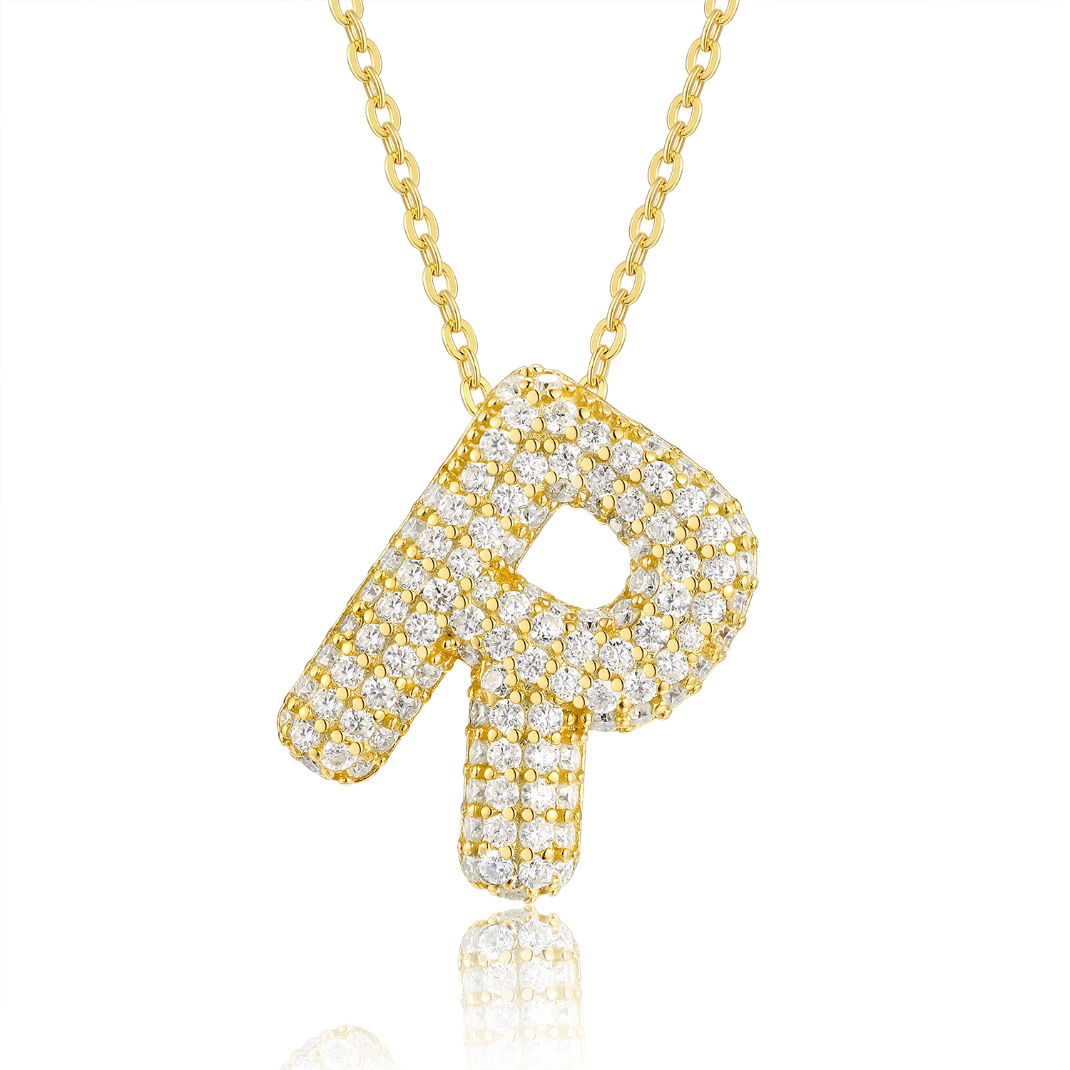 Bubble Letters - R Set With Top-quality Moissanite In A Luxurious And Fashionable Minimalist Jewelry Pendant For Necklaces. Made Of S925 Silver Electroplated With Gold. - Image 1