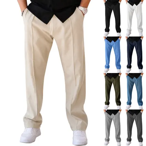 Men's Trousers Sports Casual Loose Straight Pants with Drawstring