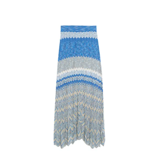 V neck Stitching Striped Knitted Sweater Women's Pleated Half Skirt Two piece Set Skirt - Shop at LoveMi