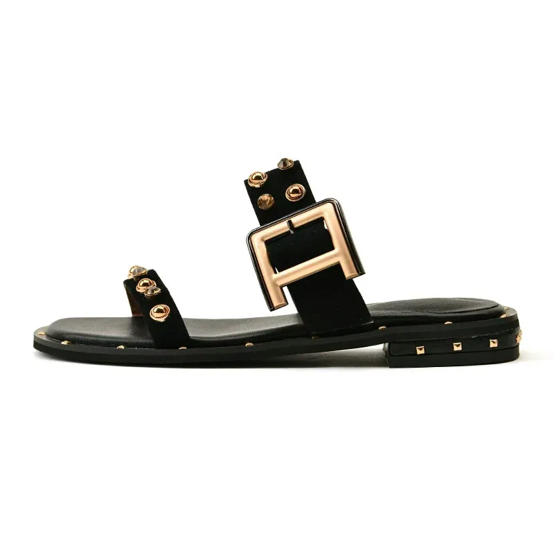 Black Flat Slippers Women's Comfortable Soft Sole Flip-flop Flat Sandals - Black