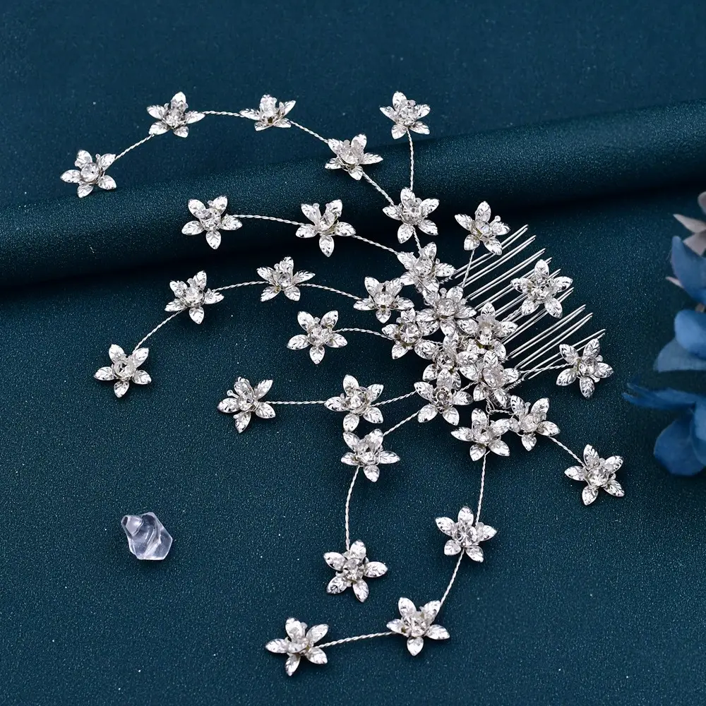 Decorative Bridal Hair Comb with Rhinestone Flowers