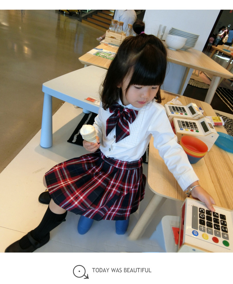 Lapel Solid Color Ladies Shirt And Skirt Children's Two-piece Suit
