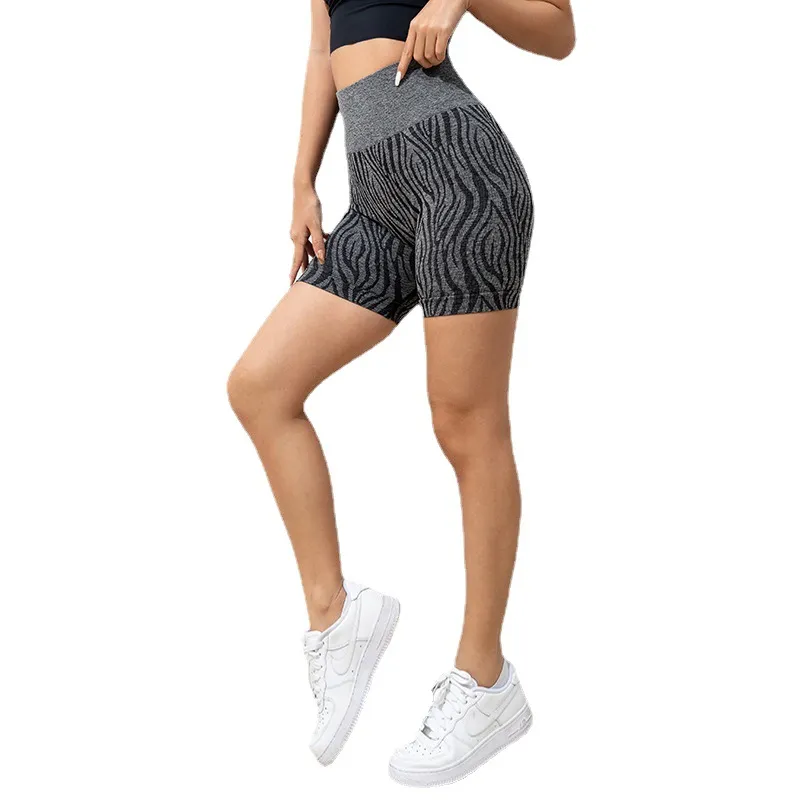 Seamless Yoga Shorts Camouflage Zebra Print - Black