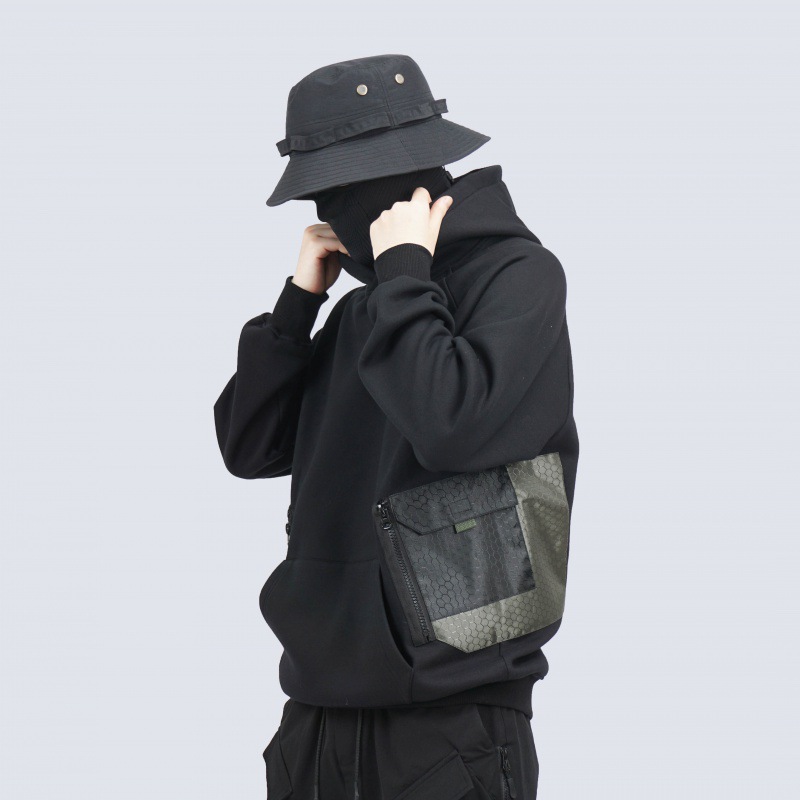 Patchwork Hooded Loose Casual Multi-pocket Jacket Men's Top
