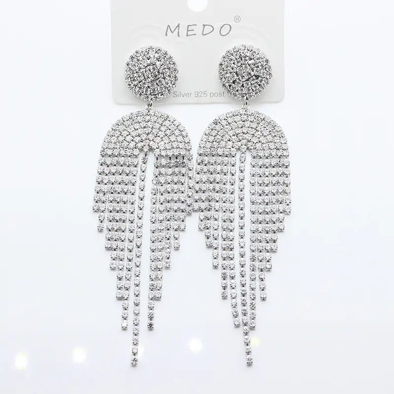 Japan And South Korea's Silver Pin Earrings Korean Exaggerated Long Tassel