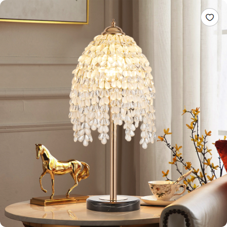 19 Inch Height Elegant Crystal Table Lamp Vintage Waterfall Design With Teardrop Grape Crystal Bead String Shades And Marble Textured Base For Living Room, Bedroom, Or Office Bulb Not Include